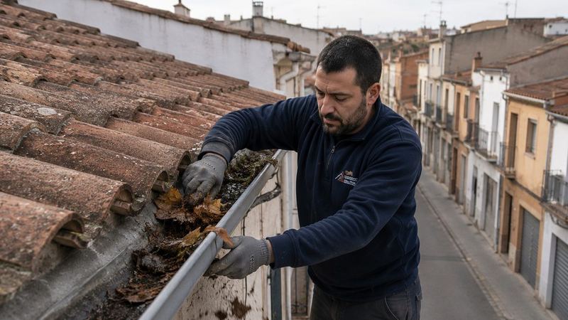 Limpieza de canalones en tejado de Sabadell