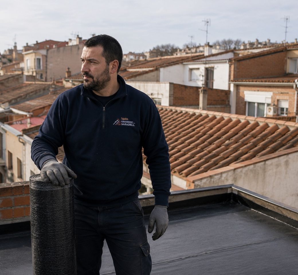 Vista de tejados de casas antiguas en Sabadell, Vallès Occidental
